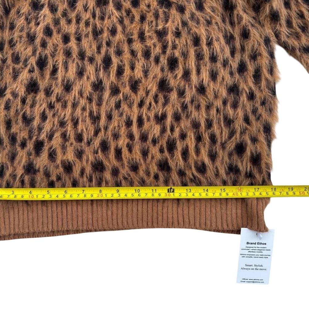 NWT Attrime Leopard Print Half Zip Fuzzy Sweater, Size S - Picture 6 of 7